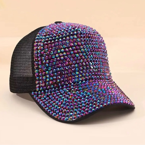 Accessories - New iridescent studded mesh baseball hat